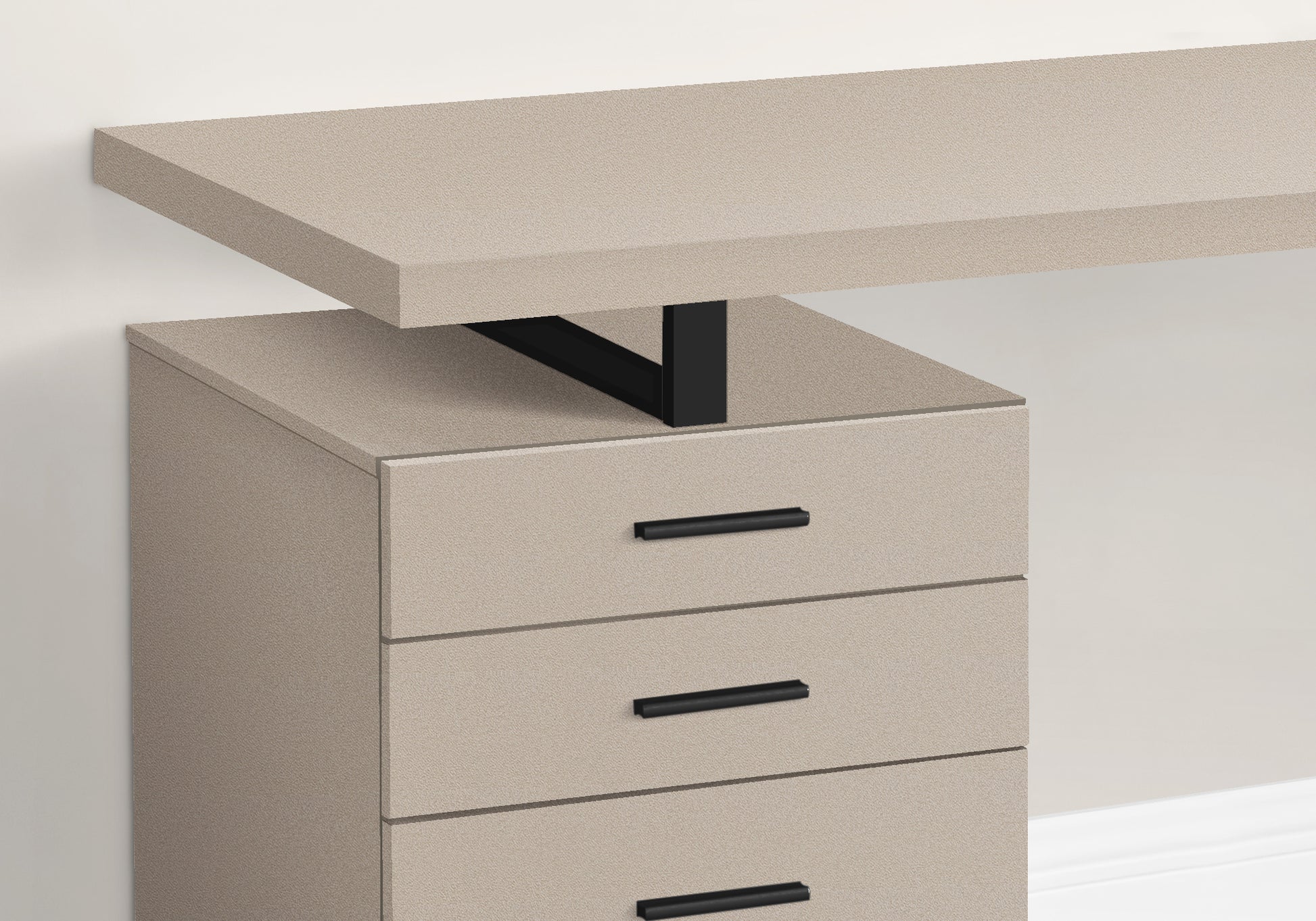 Computer Desk, Home Office, Laptop, Left, Right Set Up, Storage Drawers, 48"L, Work, Beige Laminate, Black Metal, Contemporary, Modern Taupe Particle Board