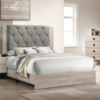 Contemporary 1Pc Cream Finish Queen Size Bed Bedroom Furniture Gray Tufted Design Headboard Rubberwood 1Pc Bedframe Box Spring Required Queen Cream Grey Wood Bedroom