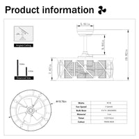 20''Industrial 5 Blade Ceiling Fan With Remote Control ,5 Abs Blades Small Size Ceiling Fan Matte Black Abs Metal