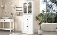 Tall Bathroom Storage Cabinet, Cabinet With Four Doors And Drawers, Adjustable Shelf, Mdf Board, White White Mdf