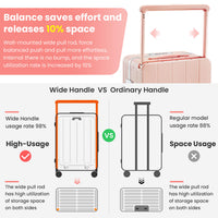 Aluminum Frame 20 Inch With Front Open Carry On Luggage, Pc Hard Shell Suitcase, Bounce Wide Handle Pull Rod Luggage With 360 Double Wheels, Built In Tsa Lock, Airline Approved Suitcase For Business Pink Pc