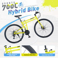 21 Speed Folding Hybrid Bike Disc Brake 700C Road Bike For Men Women'S City Bicycle Cycling Yellow Garden & Outdoor Aluminium