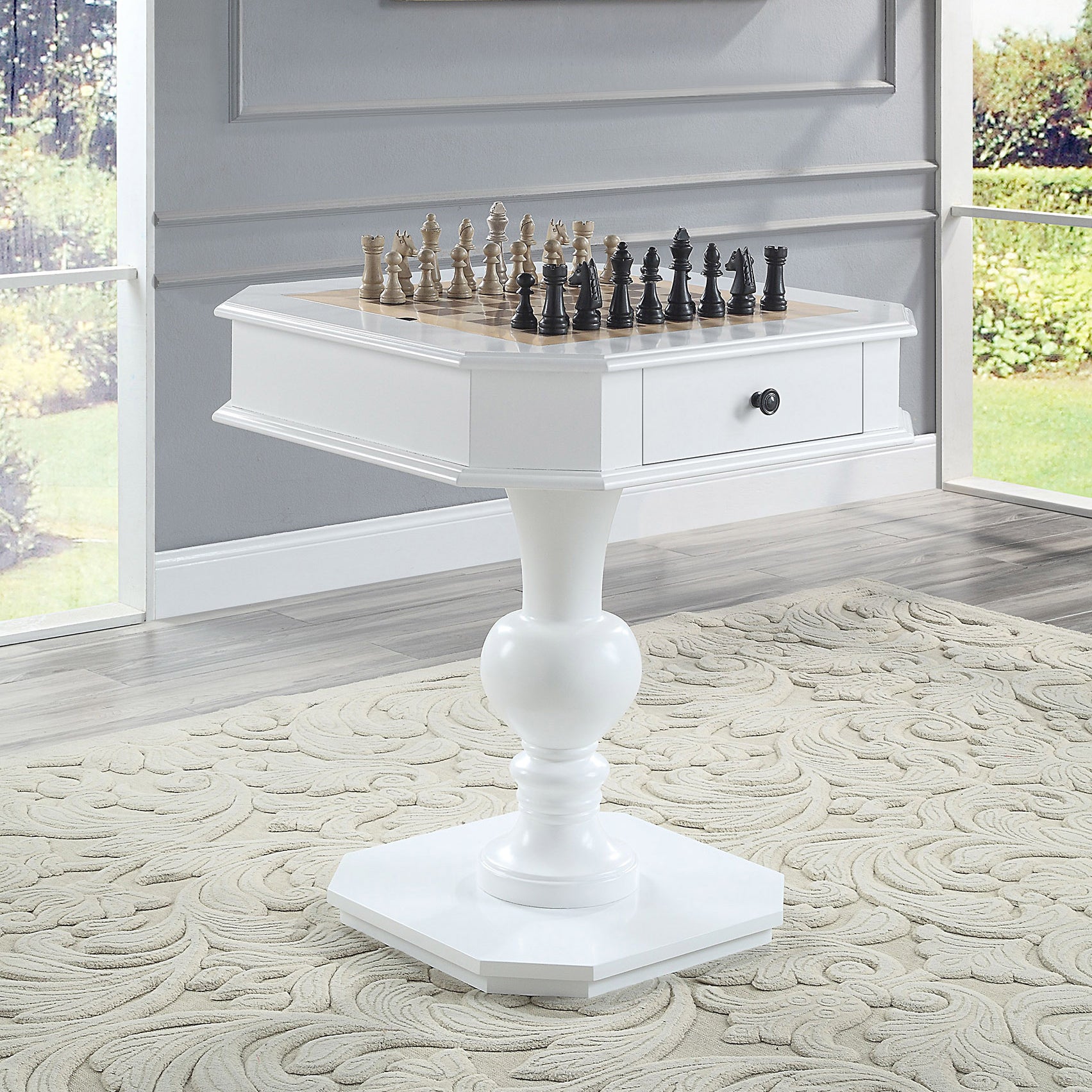 White Game Table With 2 Drawer White White Traditional Wood