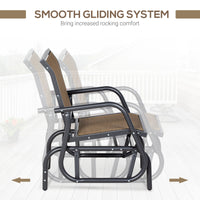 Outsunny Porch Glider, Metal Frame Swing Glider Chair Withmesh Fabric, Curved Armrests And Steel Frame For Garden, Poolside, Backyard, Balcony, Light Mixed Brown Brown Fabric Metal