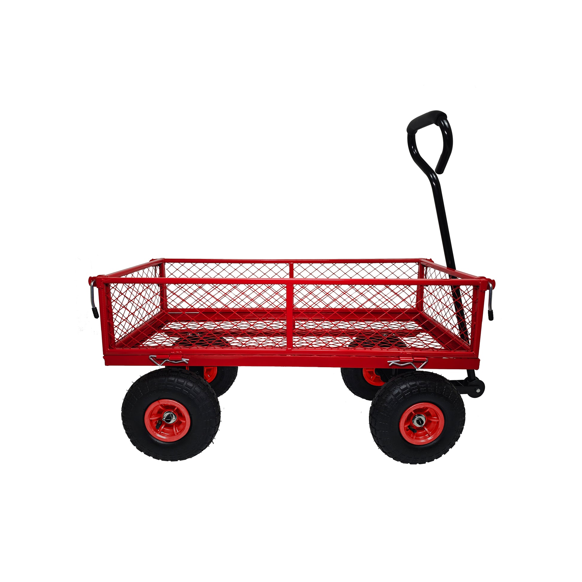 3 Cu. Ft. 300 Lbs. Capacity Removable Sides Metal Steel Mesh Heavy Duty Utility Wagon Outdoor Garden Cart In Red Red Steel