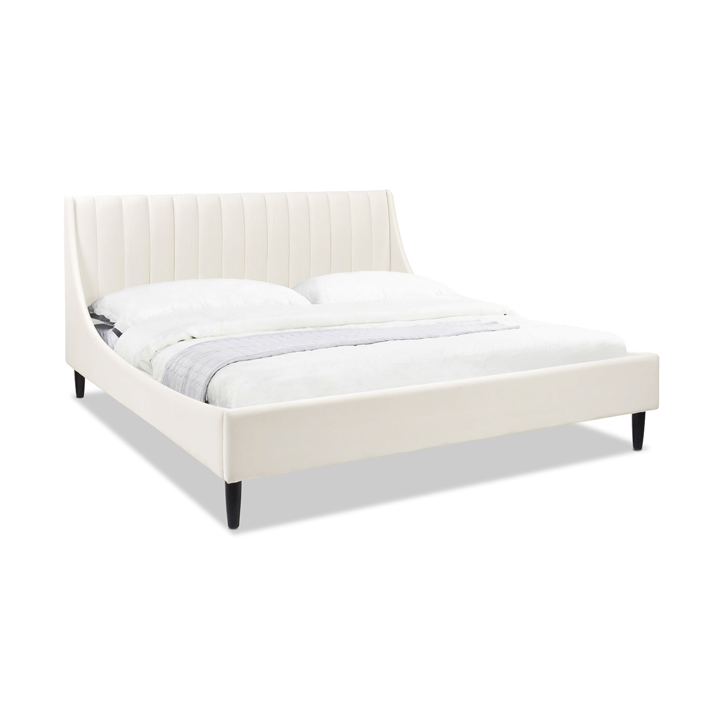 Aspen Vertical Tufted Headboard Platform Bed Set, King, Cloud White Performance Velvet Box Spring Not Required King White Wood Foam Velvet Velvet