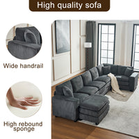 Modern U Shaped 6 Seat Sectional Sofa Couch With One Ottoman And Three Toss Pillows ,Modular Sofa For Living Room,Corduroy Sofa Grey Corduroy 7 Seat