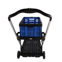 Folding Service Cart With Wheels Double Decker, Shopping, Library, Office Warehouse Moving Carts Black Blue Plastic