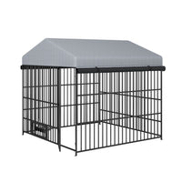 Large Dog Kennel Outdoor Pet Pens Dogs Run Enclosure Animal Hutch Metal Coop Fence With Roof Cover 6.6'L X 6.6'W X 6.4'H Black Silver Outdoor Kennel Xxl 91 Lbs Iron