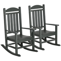 Outsunny 2 Pieces Outdoor Rocking Chair, All Weather Resistant Hdpe Rocking Patio Chairs With Rustic High Back, Armrests, Oversized Seat And Slatted Backrest, 350Lbs Weight Capacity, Dark Gray Dark Gray Plastic