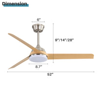 52 Inch Ceiling Fan With 22W Led Light And Remote Control 5 Abs Blades For Living Room Brushed Nickel Abs