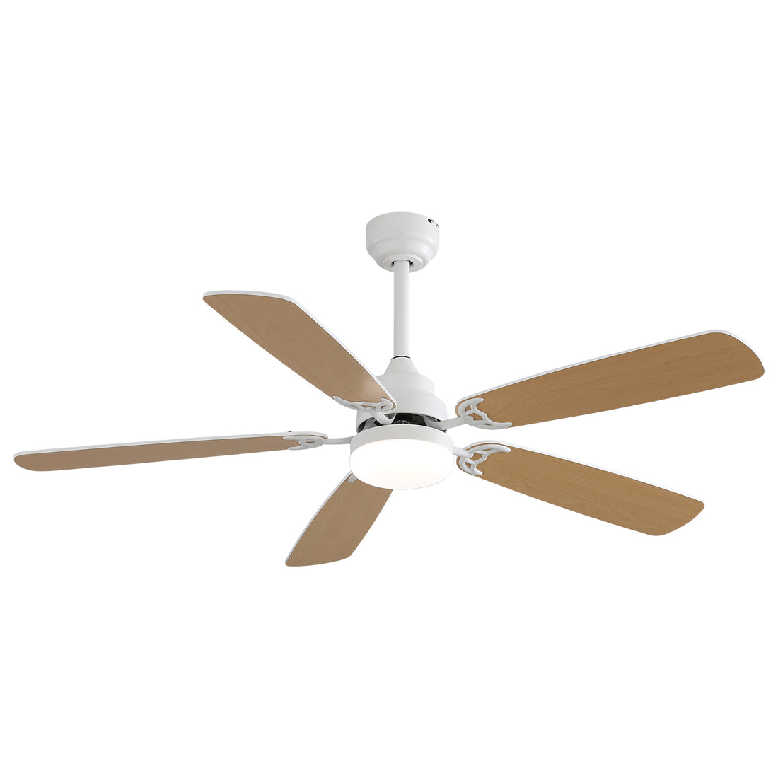 Indoor Modern 52 Inch Ceiling Fan With Dimmable 6 Speed Wind 5 Blades Remote Control Reversible Dc Motor With Led Light White Mdf