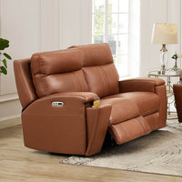 Venice Power Headrest Zero Gravity Reclining Loveseat Brown Genuine Leather Wood Primary Living Space Tight Back Eucalyptus Memory Foam Leather