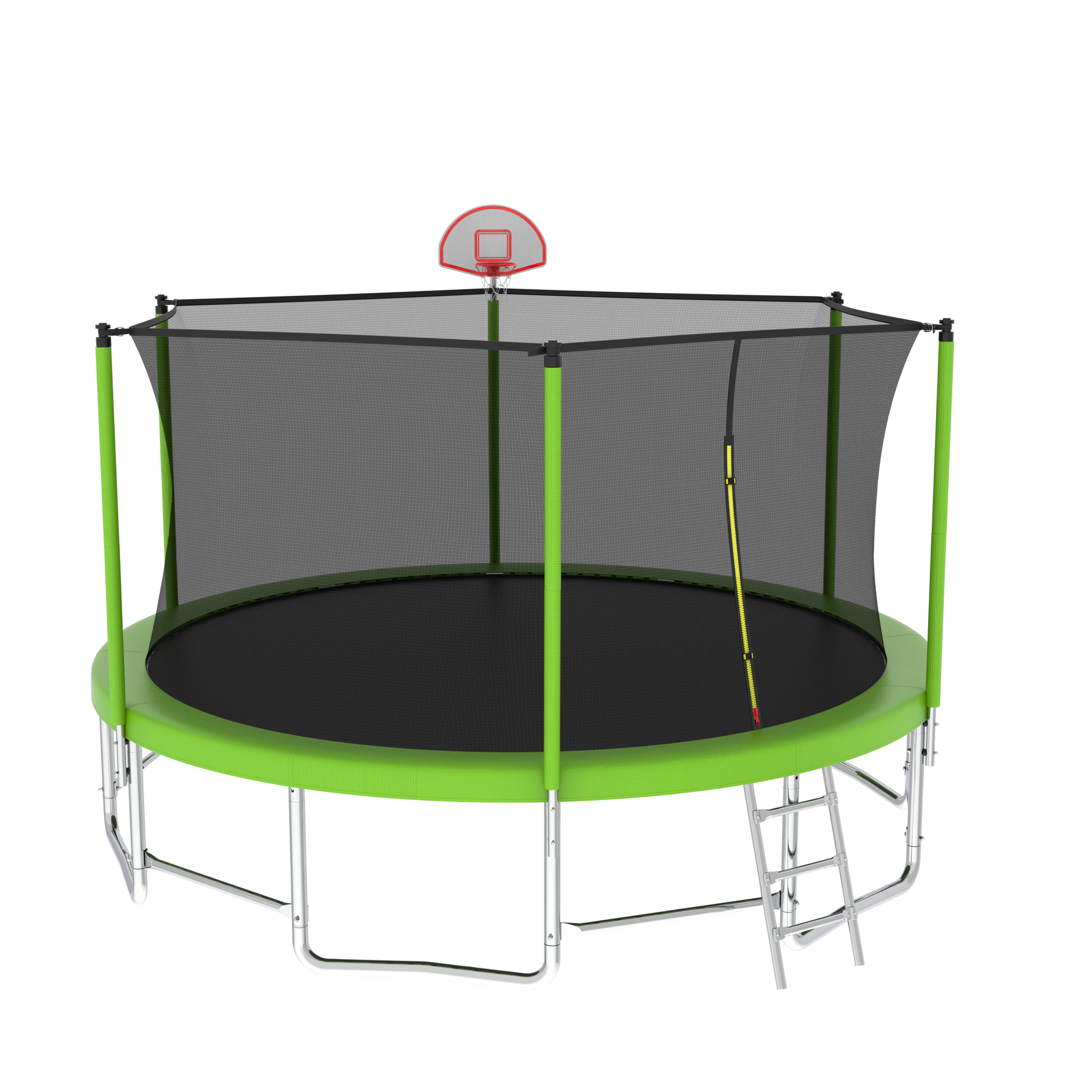 16Ft Trampoline With Balance Bar & Basketball Hoop&Ball, Astm Approved Reinforced Type Outdoor Trampoline With Enclosure Net Green Steel