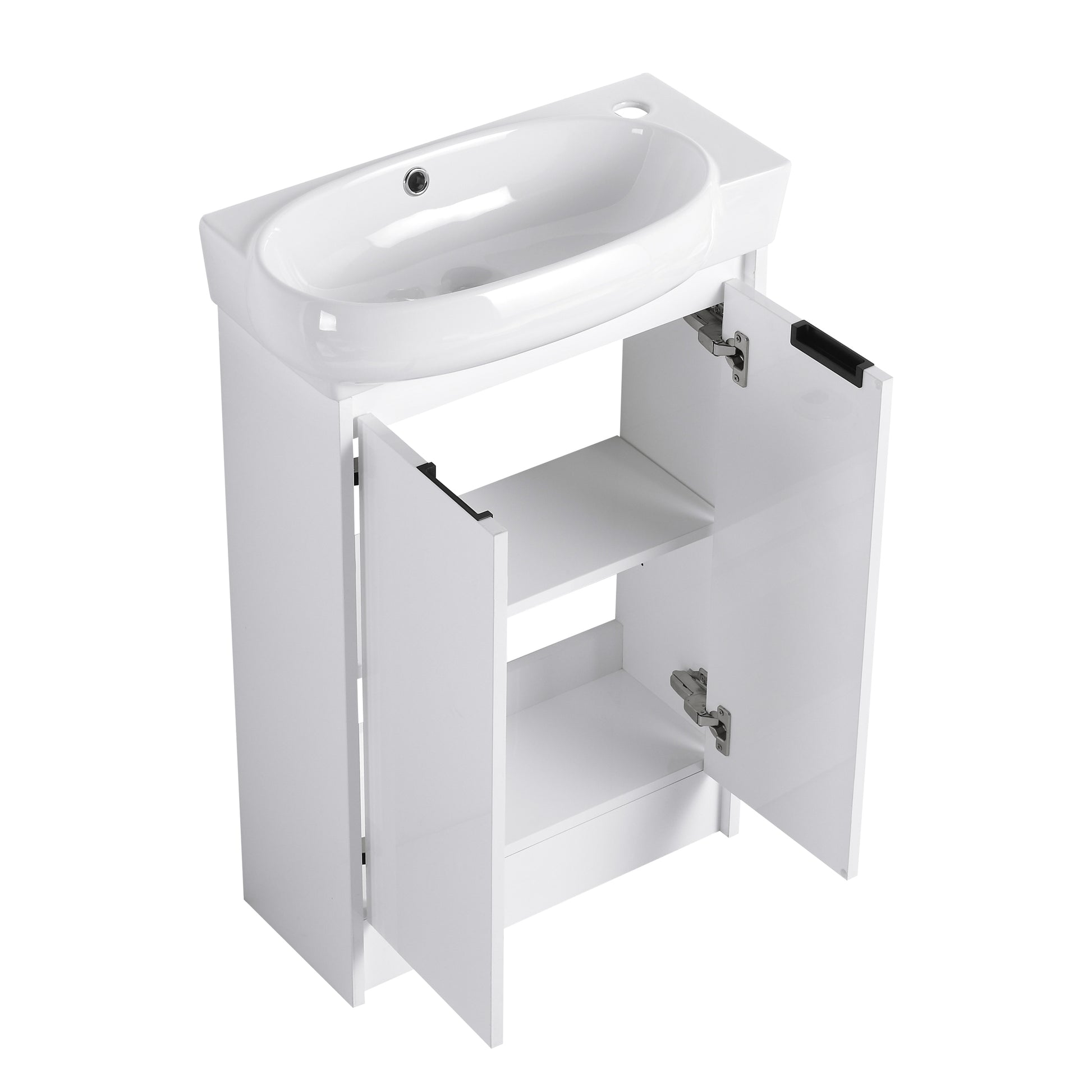 23" Freestanding Bathroom Vanity With Sink, Soft Close Doors Glossy White Bathroom Modern Plywood