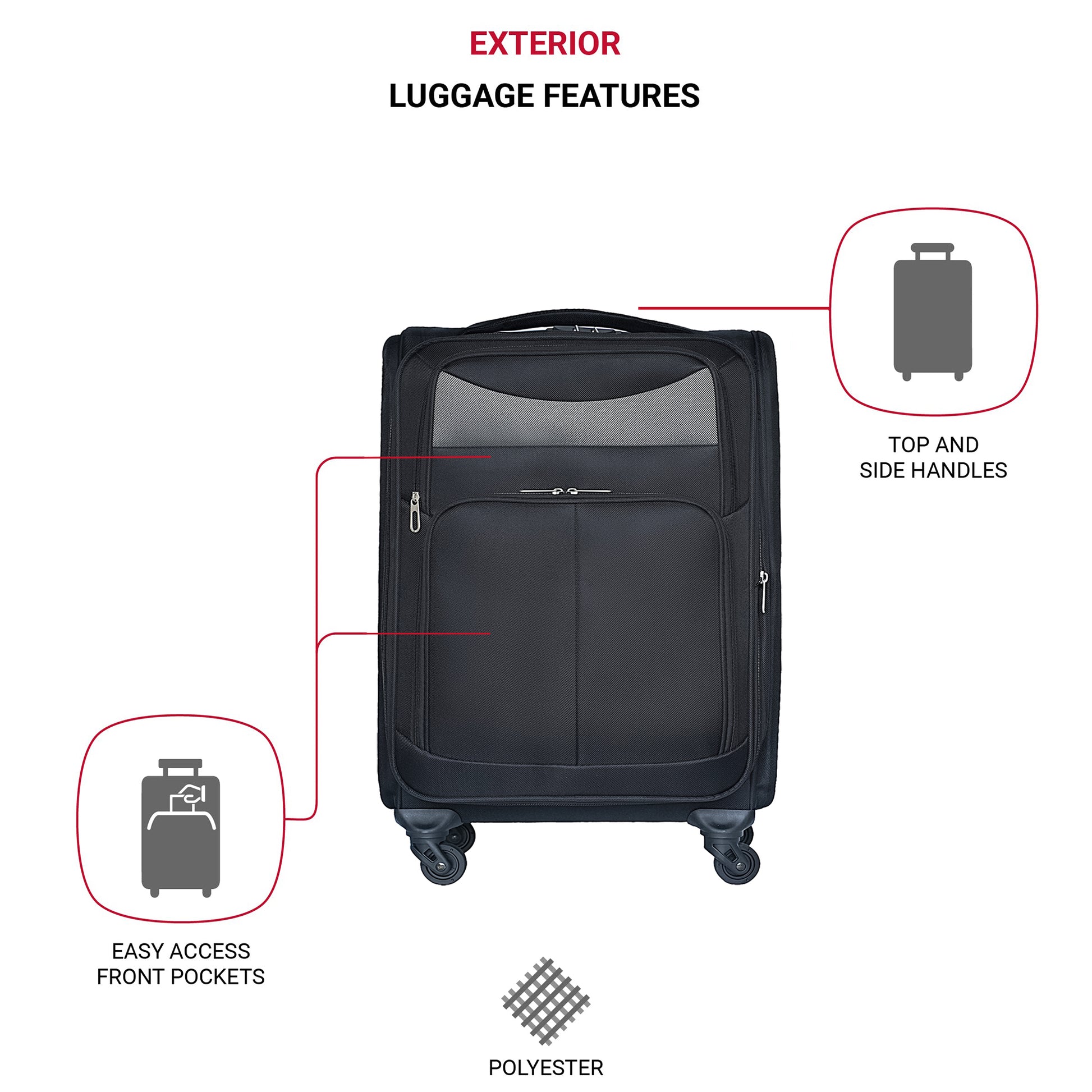 20 Inch Suitcase Black Black Oxford Fabric