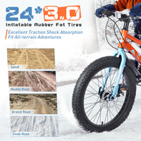 24 Inch Bicyclesfat Tire Mountain Bike For Boys And Girls Age 10 Years ,Dual Disc Brake,Shimano 7 Speed ,Kids Beach And Snow Bicycle Orange Steel