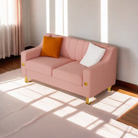 Fx P85 2S Pk 2 Seats Sofa Luxury Pink Velvet Loveseat Sofa With Gold Accents Modern 3 Seat Couch With Plush Cushions, Perfect For Living Room And Office Decor Temu Suitable Pink Velvet