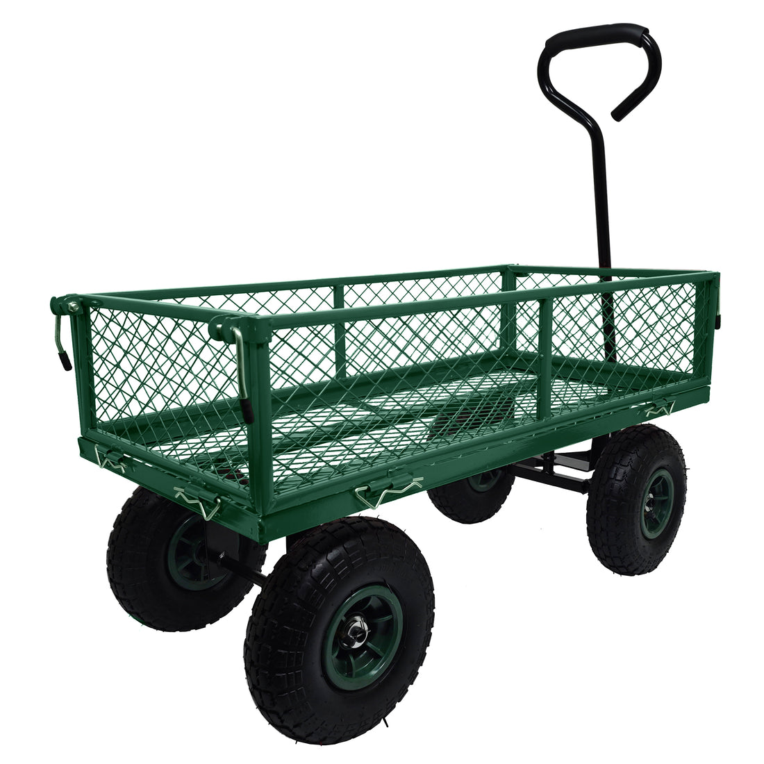 3 Cu. Ft. 300 Lbs. Capacity Removable Sides Metal Steel Mesh Heavy Duty Utility Wagon Outdoor Garden Cart In Green Green Steel