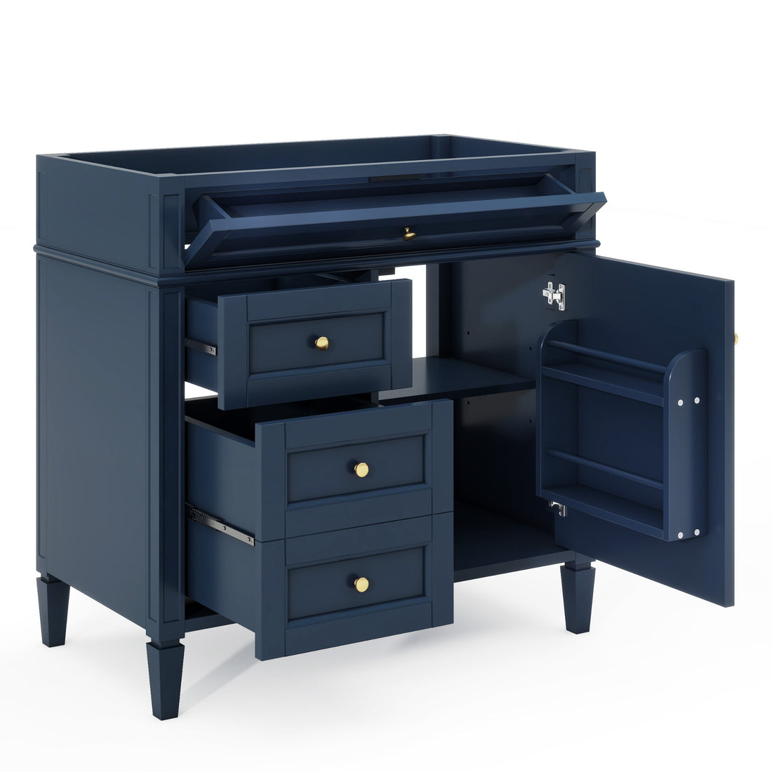 36'' Bathroom Vanity Without Top Sink, Modern Bathroom Storage Cabinet With 2 Drawers And A Tip Out Drawer, Solid Wood Frame Not Include Basin Sink 3 Blue 1 1 Adjustable Hinges Bathroom Freestanding Solid Wood Mdf Painted