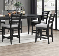 Modern 2Pc Counter Height Dining Chairs Black Color Ladder Back Frame Upholstered Cushion Seat Solid Wood Kitchen Dining Room Black Dining Room Foam Classic,Contemporary,Modern Dining Chairs Rubberwood Ladder Back Set Of 2 Fabric,Rubber Wood