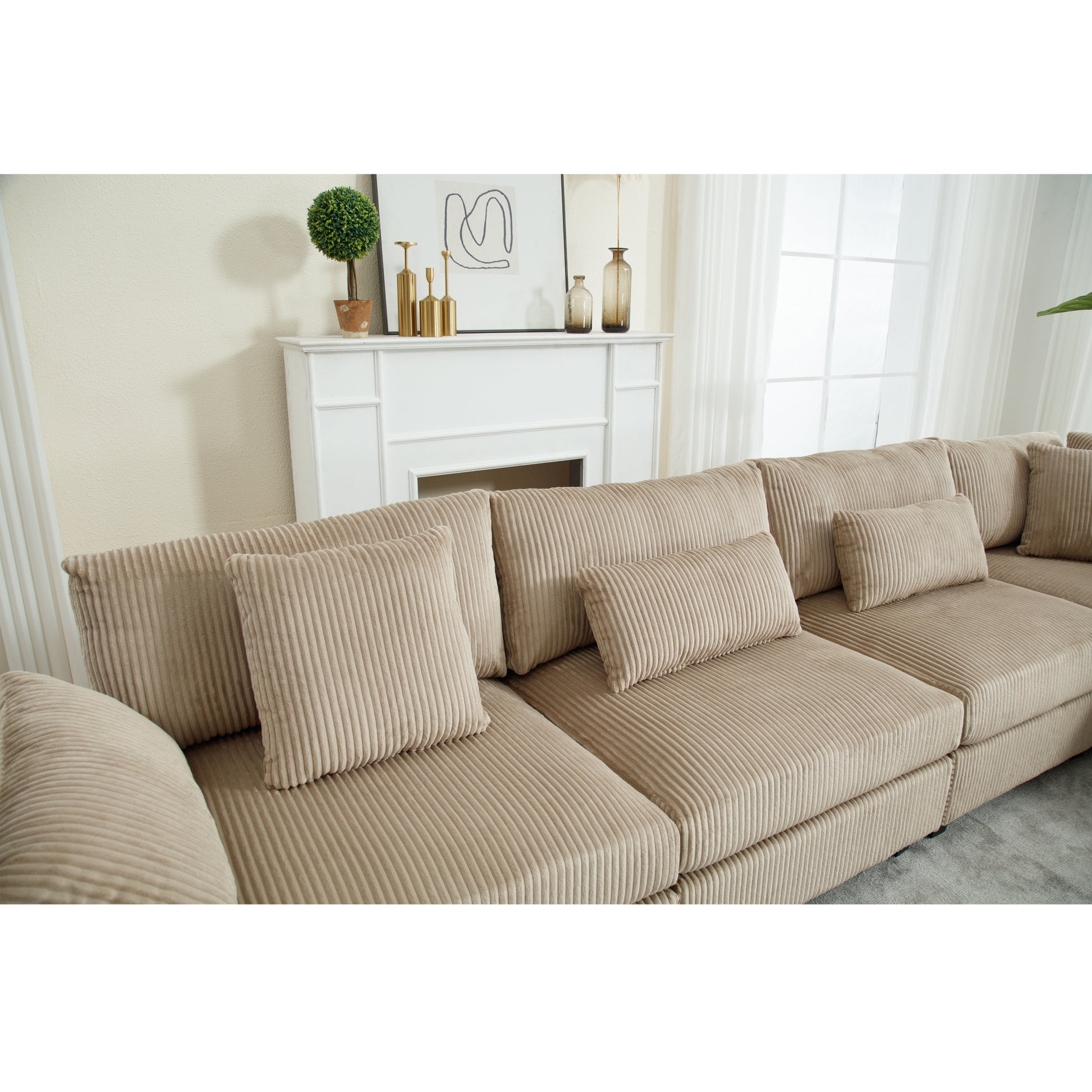 Arrival Oversized Modular Sectional Sofa Couches Set,Corduroy Upholstered Deep Seat Comfy Sofa For Living Room ,5 Seat ,Brown Brown Fabric 5 Seat