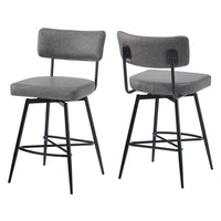 26''Retro Swivel Counter Stools Set Of 2,Grey Counter Stools With Iron Frame,Pu Sponge Cushion,Footrest,Suitable For Kitchen Bedroom Dining Room. Iron Grey Kitchen Sponge Retro Set Of 2 Fiber Foam