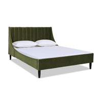 Aspen Vertical Tufted Modern Headboard Platform Bed Set, Queen, Olive Green Performance Velvet Box Spring Not Required Queen Olive Green Wood Foam Velvet Velvet