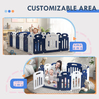 Qaba Baby Playpen, 18 Panels Sturdy Safety Play Yard For Babies And Toddlers, 85" X 57" Foldable Baby Playard, Indoor Outdoor Kids Activity Center With Anti Slip Base Blue Plastic