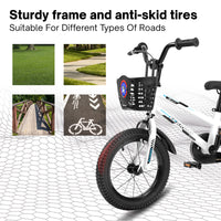 C16111A Kids Bike 16 Inch For Boys & Girls With Training Wheels, Freestyle Kids' Bicycle With Bell,Basket And Fender. White Steel