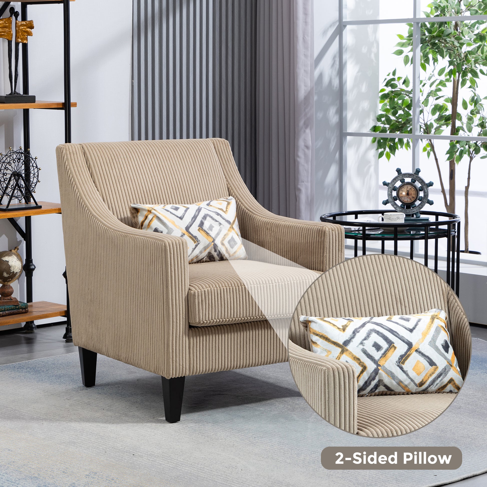 Coolmore Modern Accent Chair,Upholstered Armchair With Scooped Arms For Bedroom,Apartment,Studio,Office,Waiting Room Camel Corduroy Camel Primary Living Space Foam Corduroy