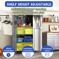 71" Metal Garage Storage Cabinet With Wheels Heavy Duty Tool Storage Cabinet For Home, Office, School, And Garage Organization, Black Gray Black Gray Steel