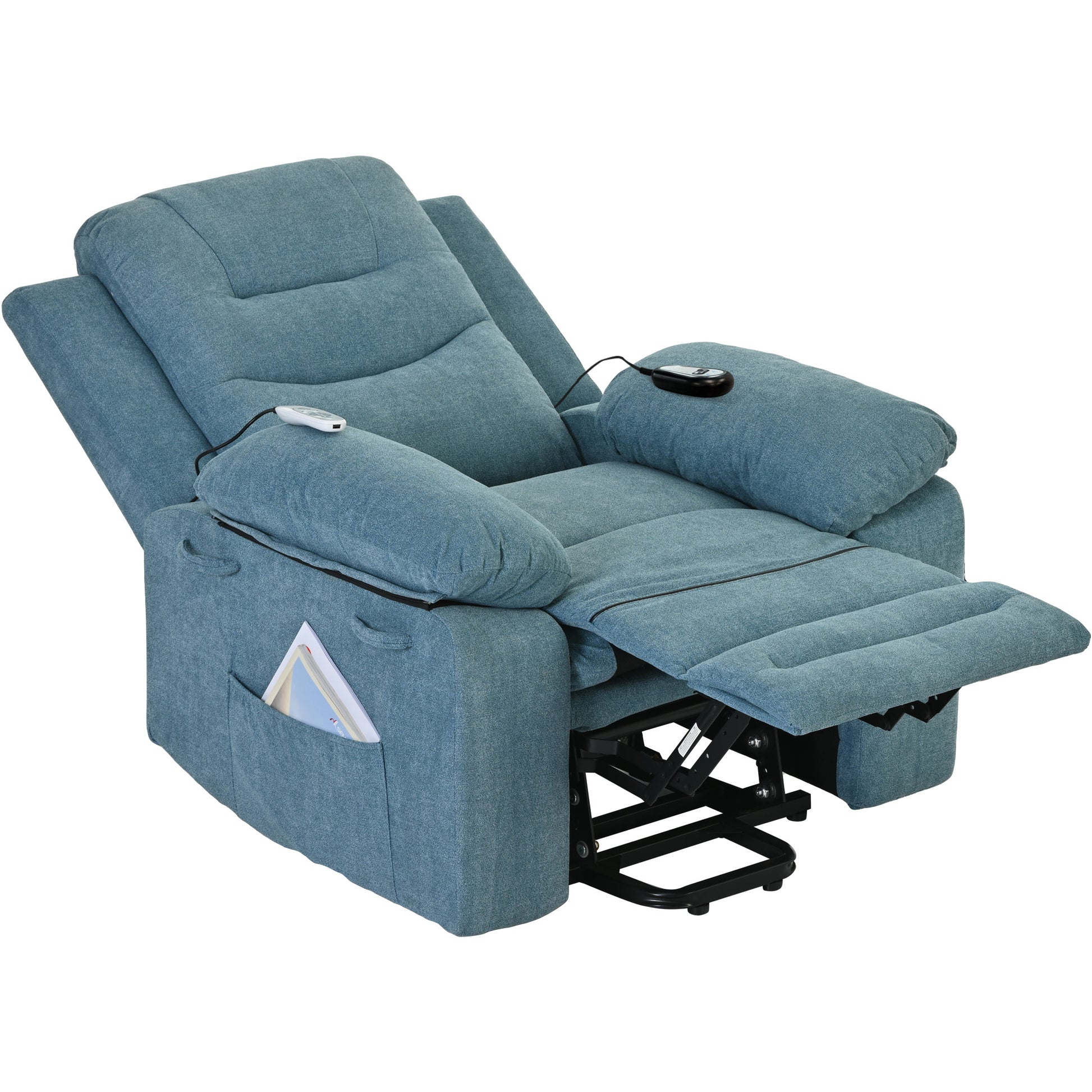 Massage Recliner,Power Lift Chair For Elderly With Adjustable Massage And Heating Function,Recliner Chair With Infinite Position And Side Pocket For Living Room ,Blue Blue Foam Linen