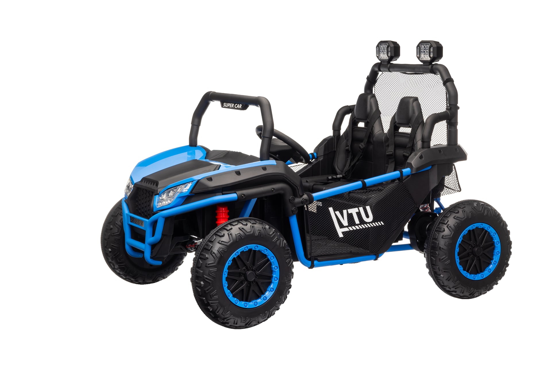 24V 2 Seater Ride On Car For Kids, 4X4 Off Road Utv Toy W Remote Control, 4X200W Powerful Motors, 20" Large Seat, 5 Mph Max Speed, Bluetooth, Mp3, Lights, Electric Car For Big Kids Blue Abs