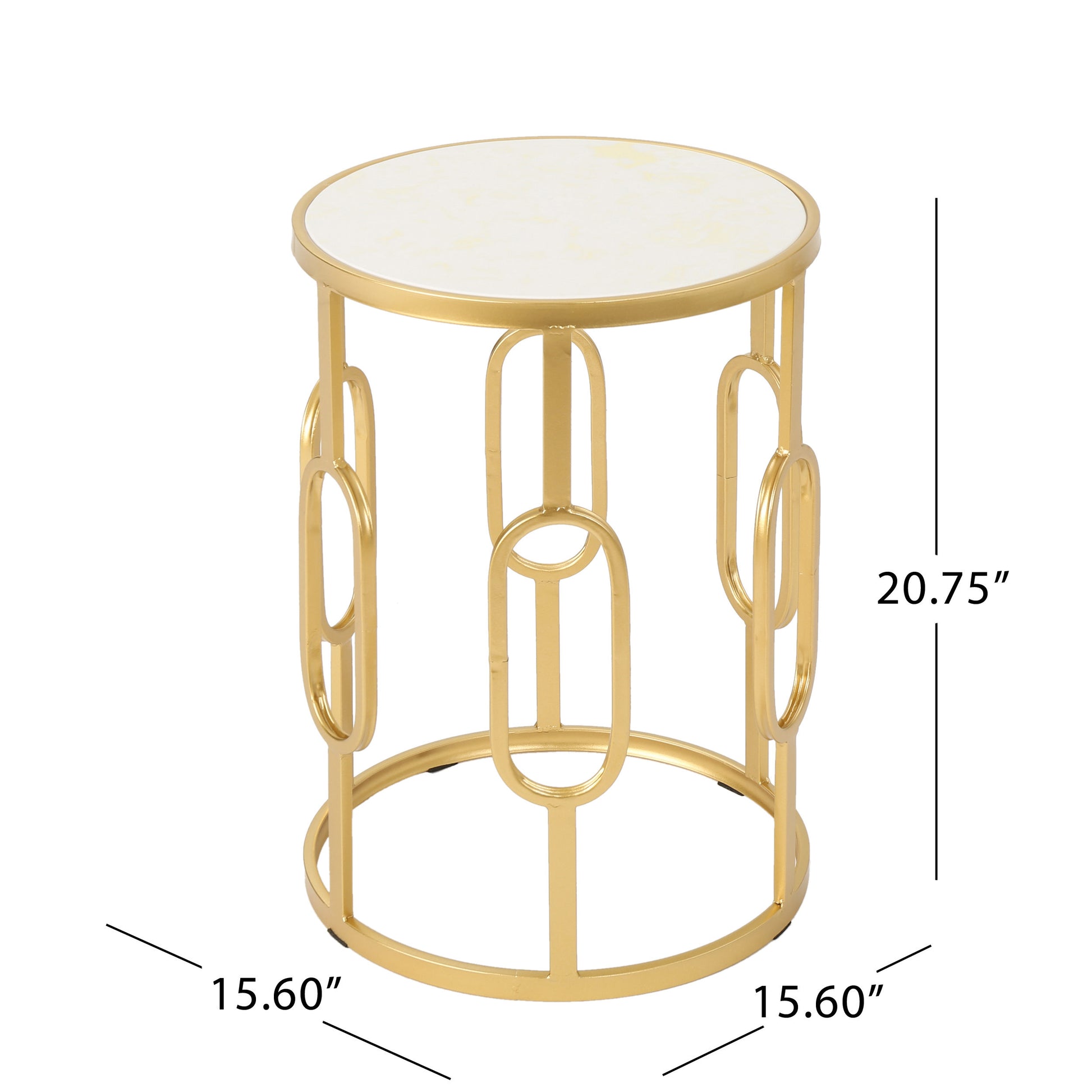 Drexel 16" Side Table White Gold Metal Stone