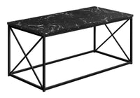 Coffee Table, Accent, Cocktail, Rectangular, Living Room, 40"L, Black Marble Look Laminate, Black Metal, Contemporary, Modern Black Particle Board