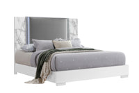 Moon White Marble King Bed With Led Marble Solid Wood Mdf