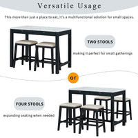 5 Piece Modern Faux Marble Versatile Bar Table Set With Storage Drawers And Padded Stools, Ideal For Space Saving Dining Nooks Or Small Kitchens Black Black Solid Wood Mdf