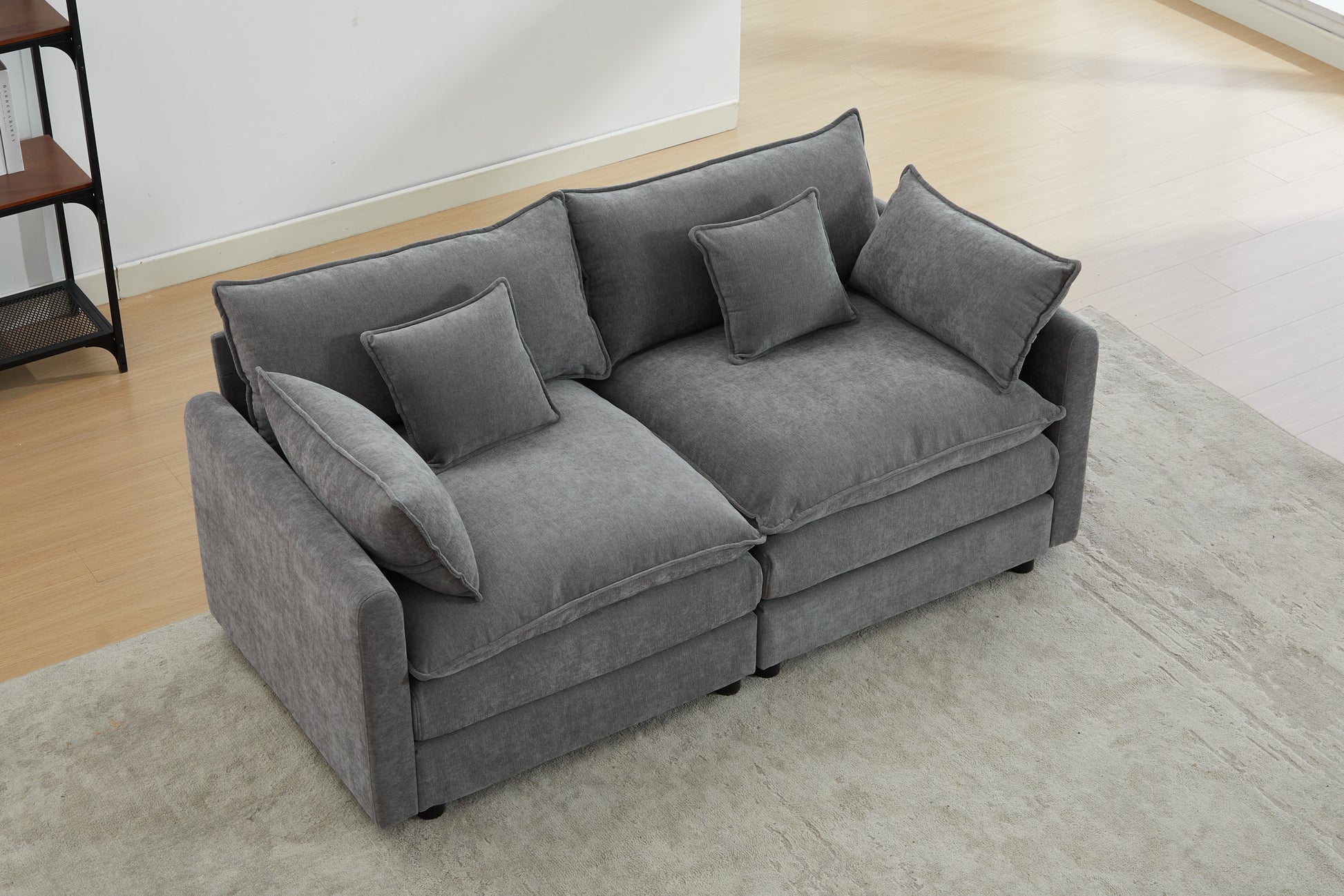 Modular Sectional Sofa,2 Seater Sofa, Modern L Shaped Sofa For Living Room Bedroom Apartment Grey Chenille 2 Seat