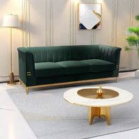 Fx P82 Gr Sofa 82.67'' W Velvet Sofa, Mid Century Sofa Furniture Chesterfield Couch For Living Room Sofa, Green Green Velvet 3 Seat