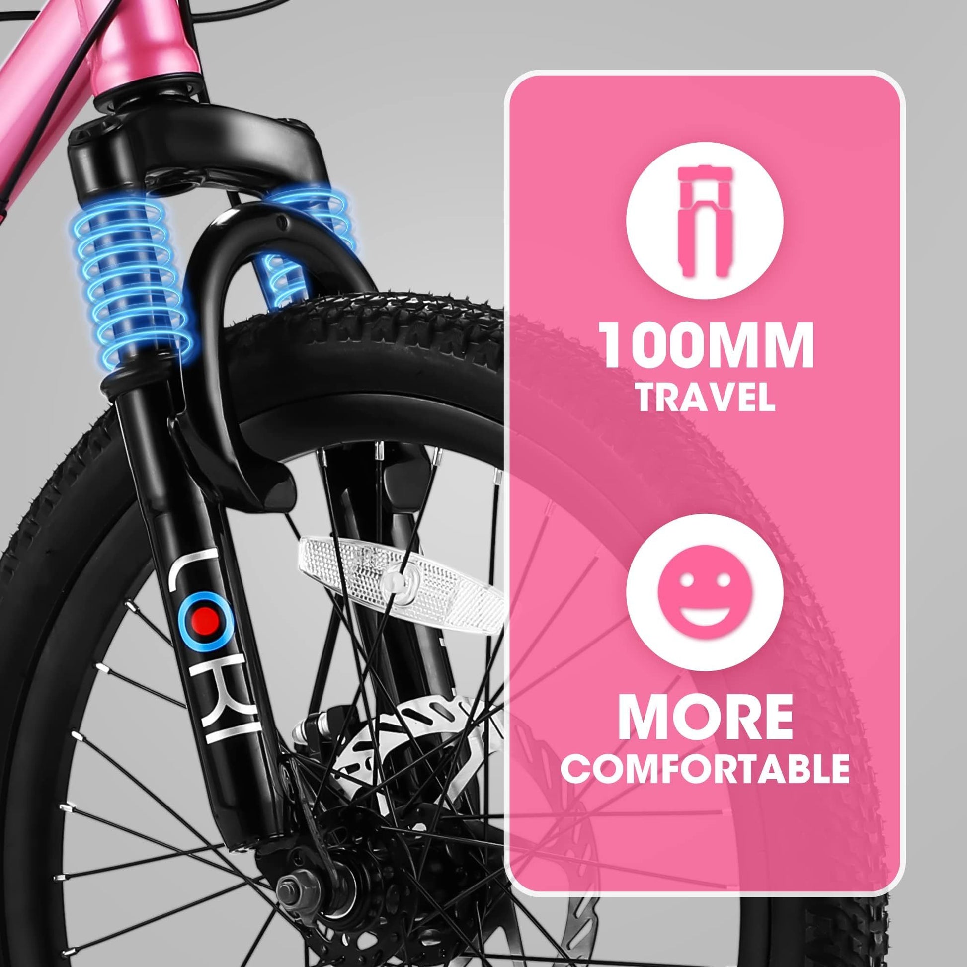 S20101 Ecarpat 20 Inch Kids Bike, Boys Girls Mountain Bike Ages 8 12, 7 Speed Teenager Children Kids' Bicycles, Front Suspension Disc U Brake, 14 Inch Height Steel Frame Pink Polyurethane Foam Carbon Steel