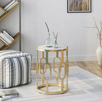 Drexel 16" Side Table White Gold Metal Stone