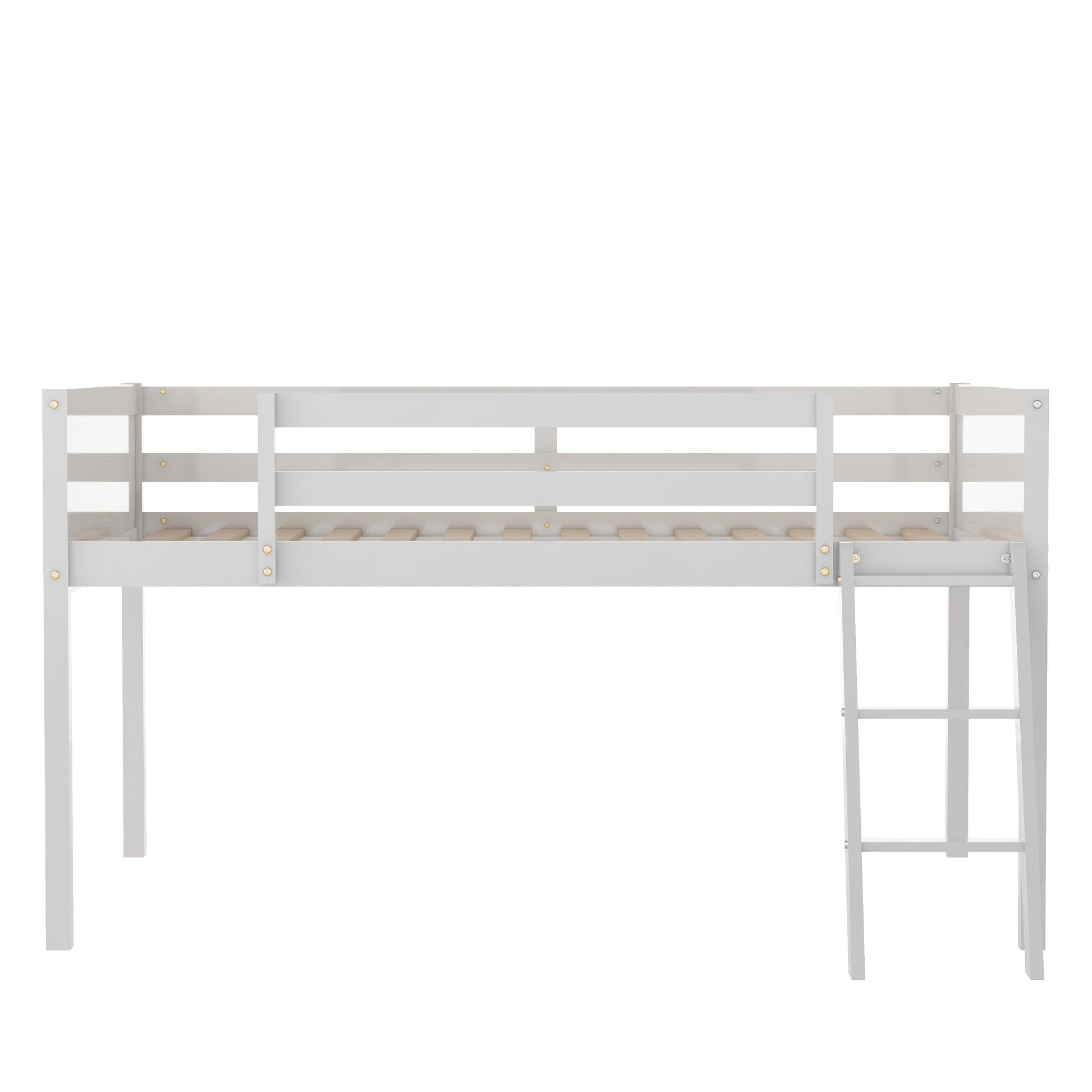 Full Size Wood Low Loft Bed With Ladder, Ladder Can Be Placed On The Left Or Right, White Oid Sku: Gx000366Aak Box Spring Not Required Full White Wood Bedroom Solid Wood Mdf