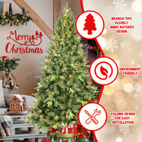 9Ft Artificial Christmas Tree With 3509 Pe&Pvc Mixed Branch Tips, Prelit Hinged Premium Spruce Fake Xmas Trees, Hinged Branch & Foldable Base, Green Green Polyethylene