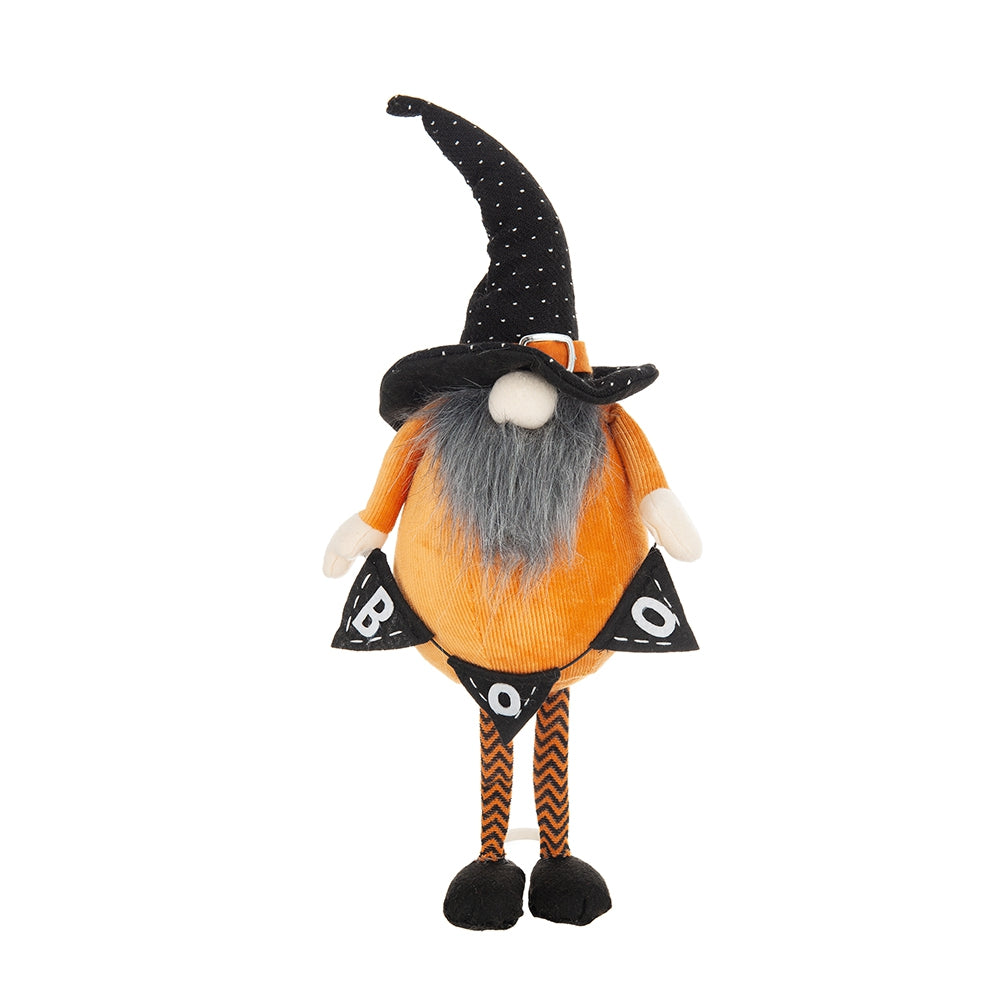 6.3X4.3X16" Fabric Standing Orange Gnome W Black Gnome & Holding Banner, For Halloween Decor Black,Orange,White Polyester