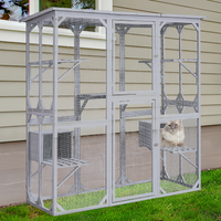 Catio Outdoor Cat Enclosure With Roof 72" Height Cat Wooden House Large Cat Cage With 3 Jumping Platforms And 2 Napping Houses For Cat Activity Grey Grey Outdoor Kennel Wood