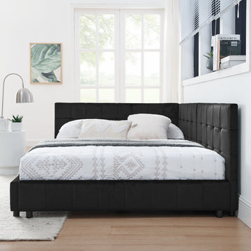 Full Size Upholstered Tufted Bed Frame, Sofa Bed Frame With Comfortable Backrest And Armrests, Full Size Bed For Bedroom, Living Room,Velvet, Black 80.5''*59''*30.5'' Box Spring Not Required Full