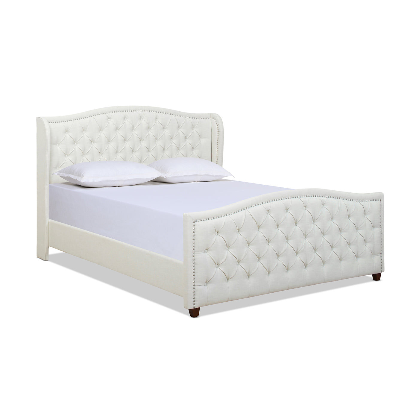 Marcella Upholstered Shelter Headboard Bed Set, California King, Antique White Polyester Box Spring Required California King Antique White Wood Foam Polyester Polyester