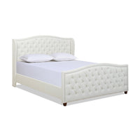 Marcella Upholstered Shelter Headboard Bed Set, California King, Antique White Polyester Box Spring Required California King Antique White Wood Foam Polyester Polyester