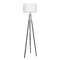 Sway Brassed Gold Floor Lamp With On Off Switch Triple Legs White Fabric Shade Black,Gold,White Table&Floor Lamps Fabric,Metal